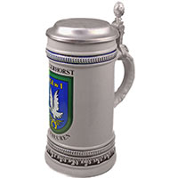 <b>Art.-Nr. 1151
hoher Bierkrug</b>
0,5 Liter, aus Steinzeug grau, 
mit blauen Bordüren
Mit oder ohne Zinndeckel