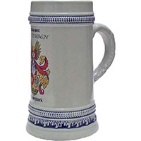 <b>Art.-Nr. 1151
hoher Bierkrug</b>
0,5 Liter, aus Steinzeug grau, 
mit blauen Bordüren
Mit oder ohne Zinndeckel